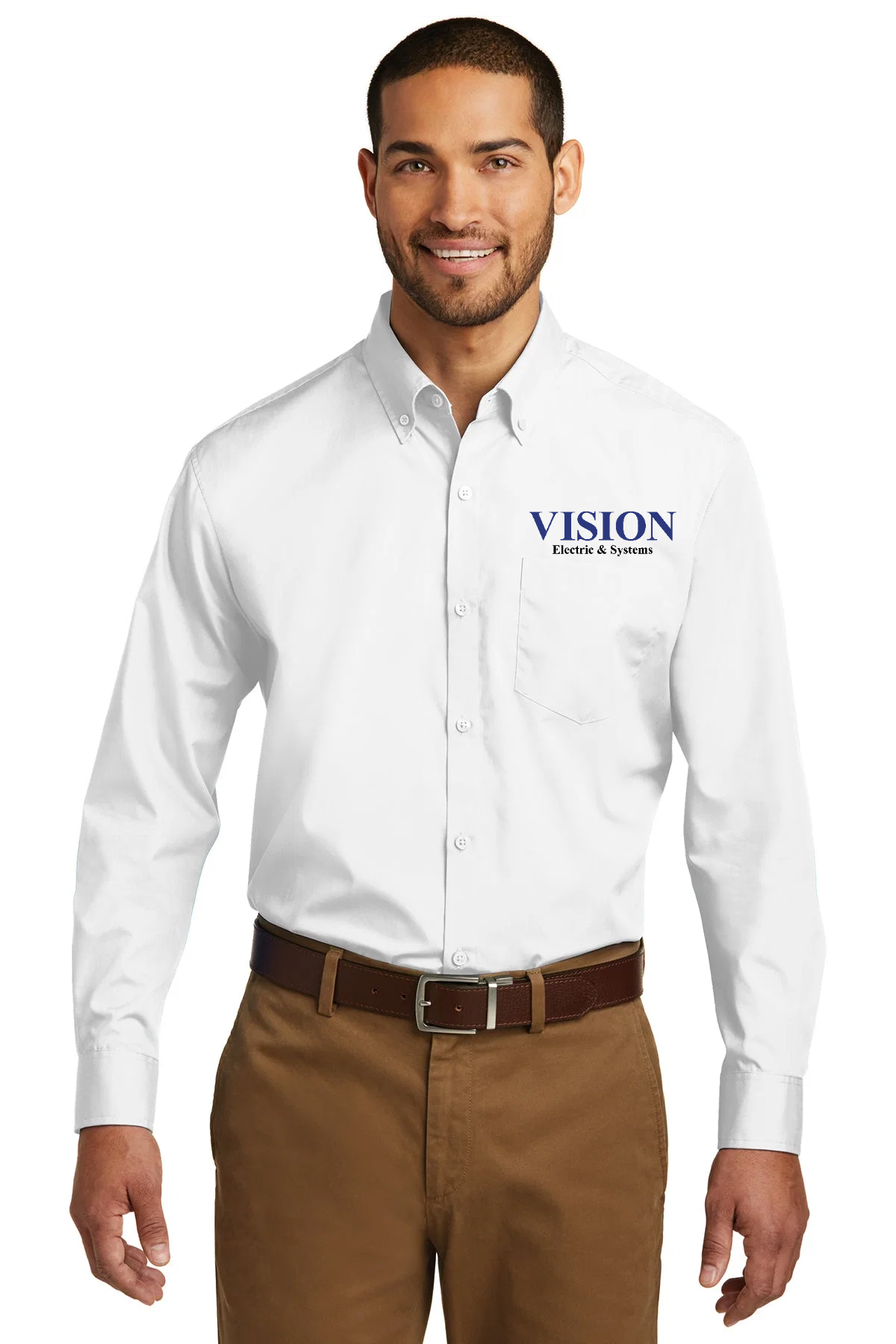 Port Authority Carefree Poplin Custom Shirts, White [Vision Electric and Systems]
