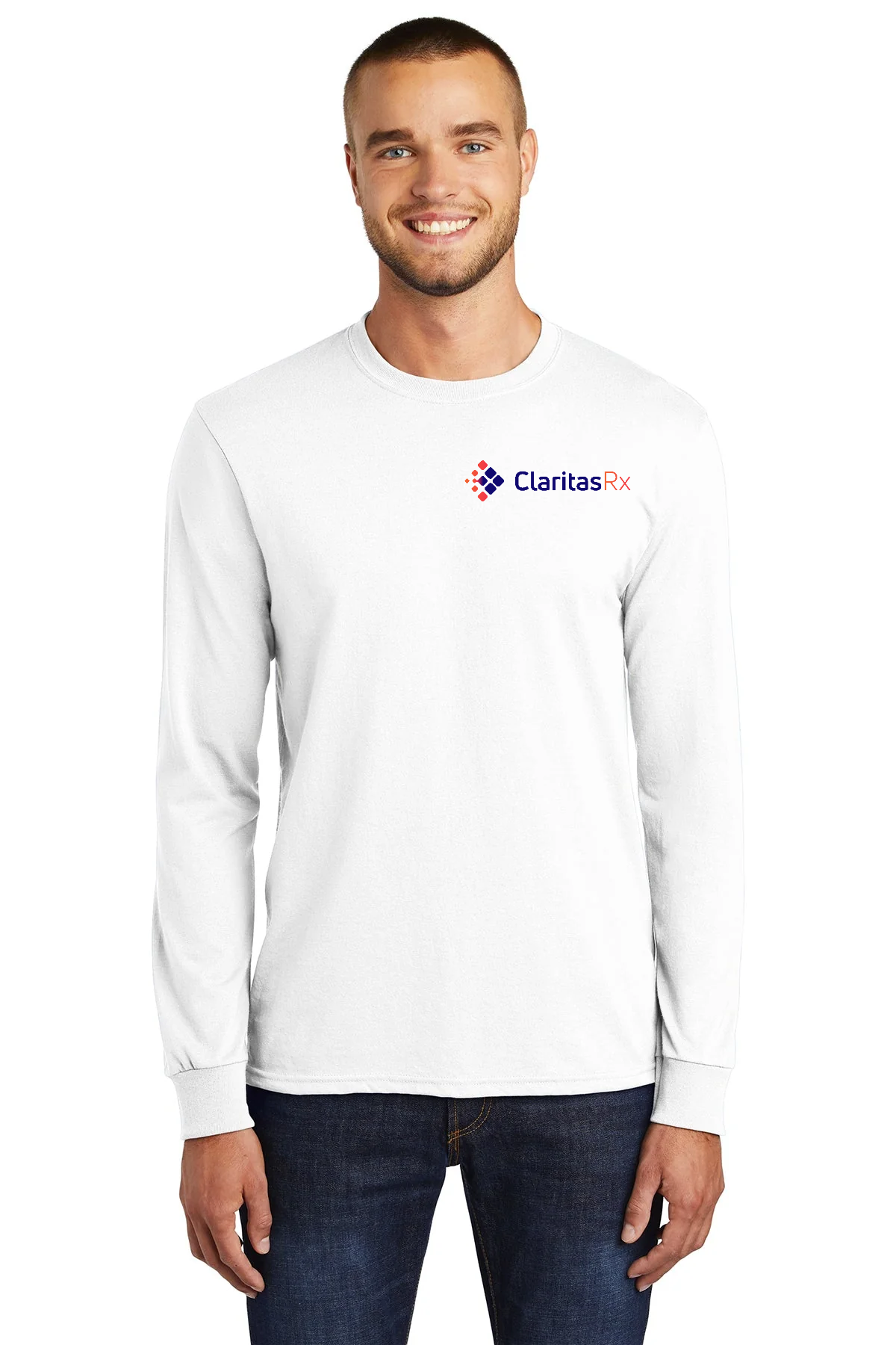 Port & Company Long Sleeve Branded Core Blend Tee's, White [Claritas Rx]