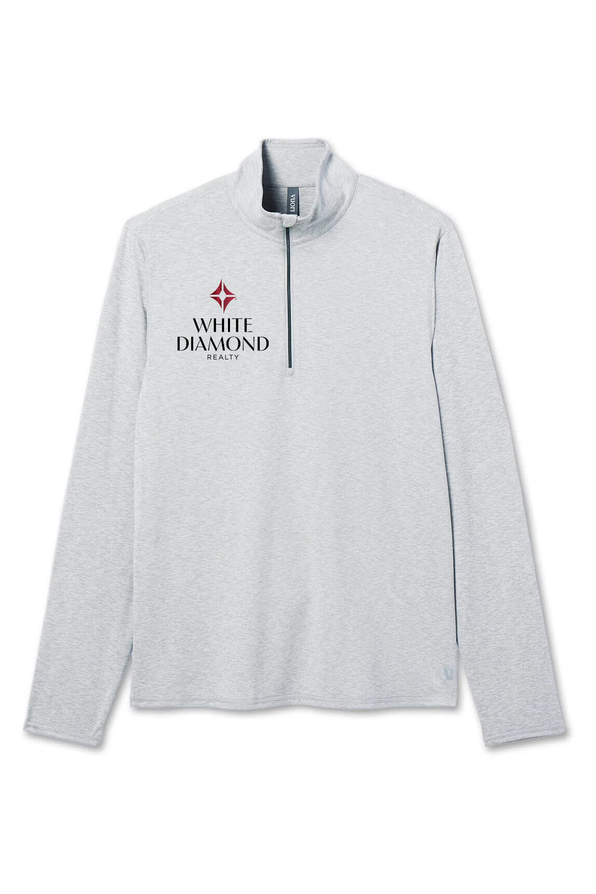 Vuori Men's 2.0 Ease Performance Custom 1/2 Zips, Light Heather Grey [White Diamond Realty]