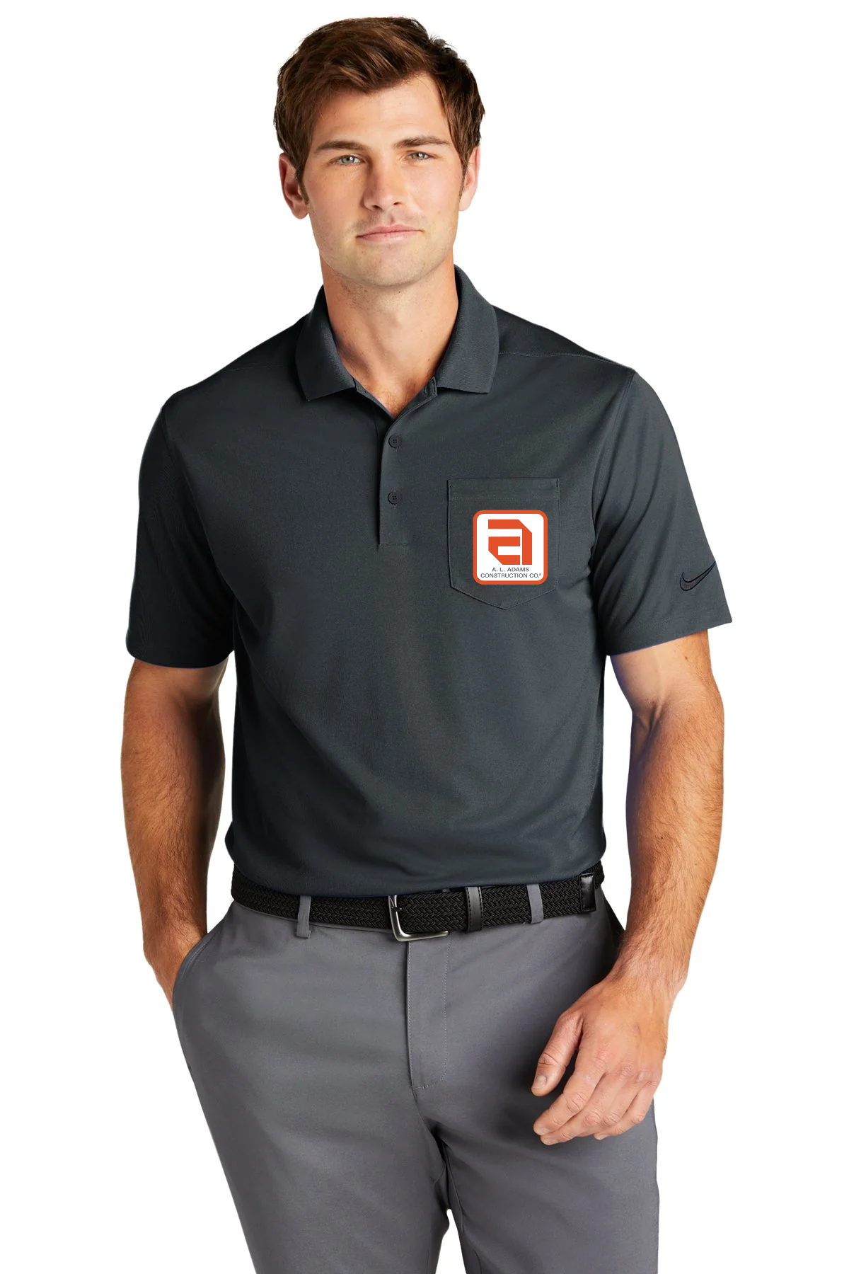 Nike Dri-FIT Micro Pique Custom Pocket Polos, Anthracite [AL Adams Construction]