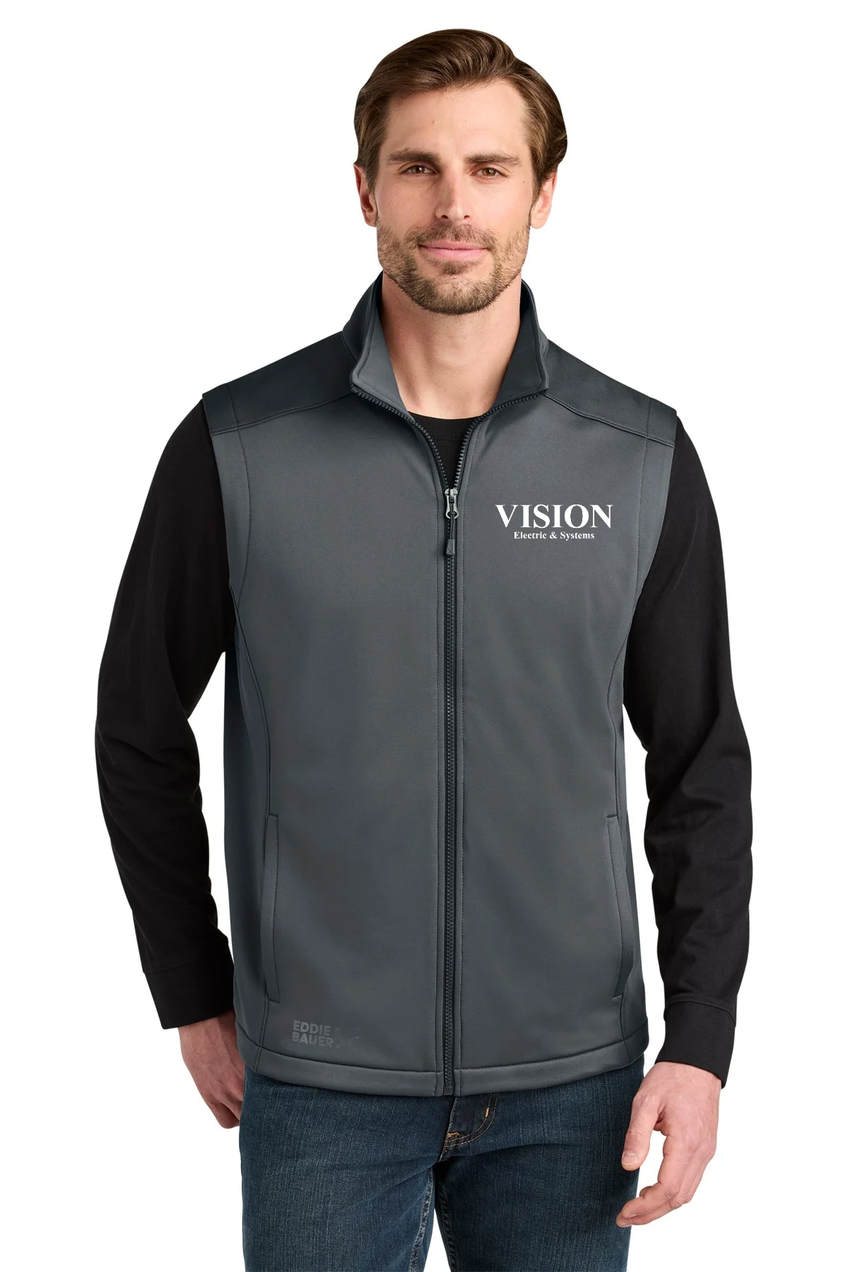 Eddie Bauer Smooth Mid Layer Custom Fleece Vests, Iron Gate [Vision Electric and Systems]