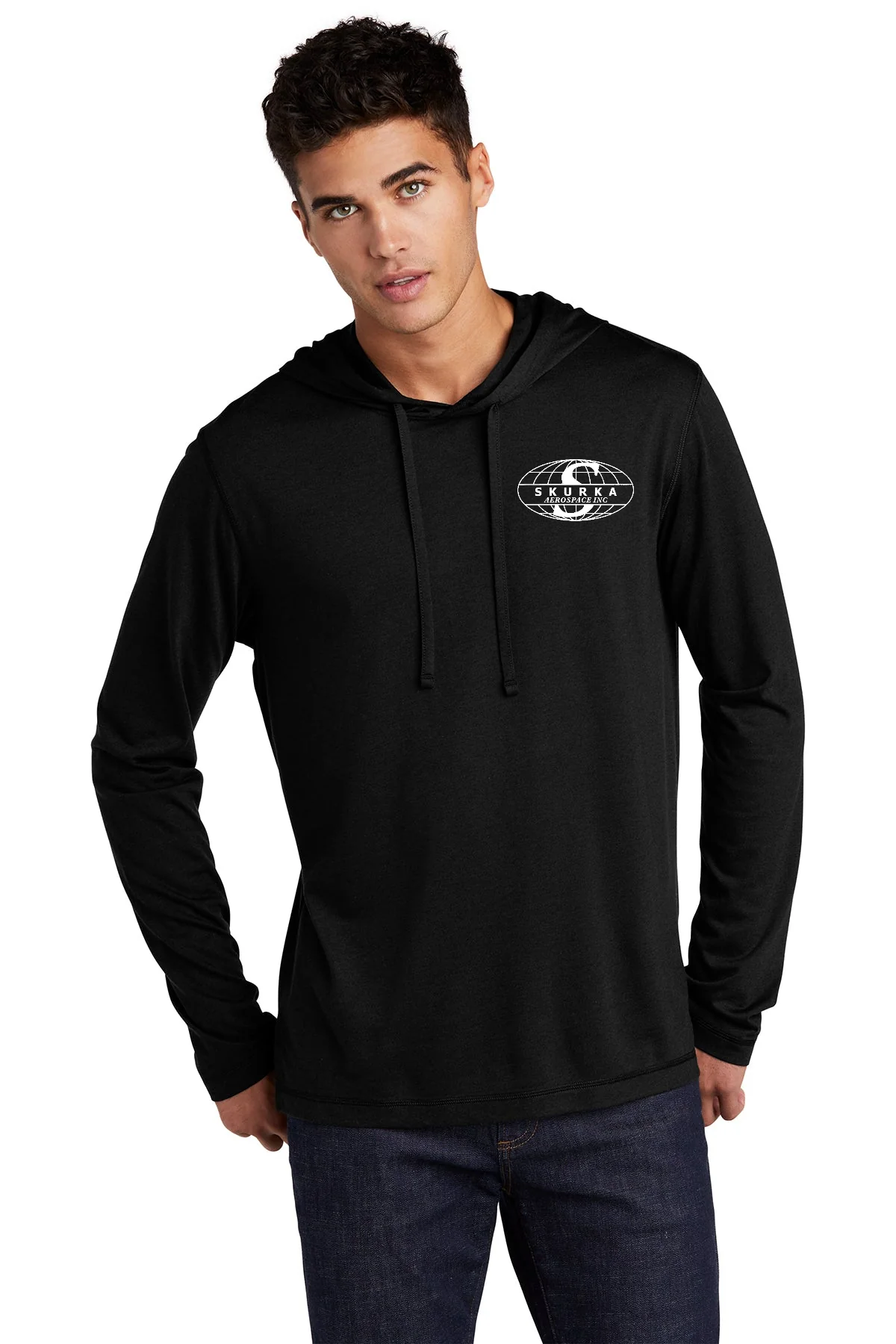 Sport-Tek PosiCharge Tri-Blend Wicking Branded Long Sleeve Hoodies, Black Triad Solid [Skurka Aerospace, Inc.]