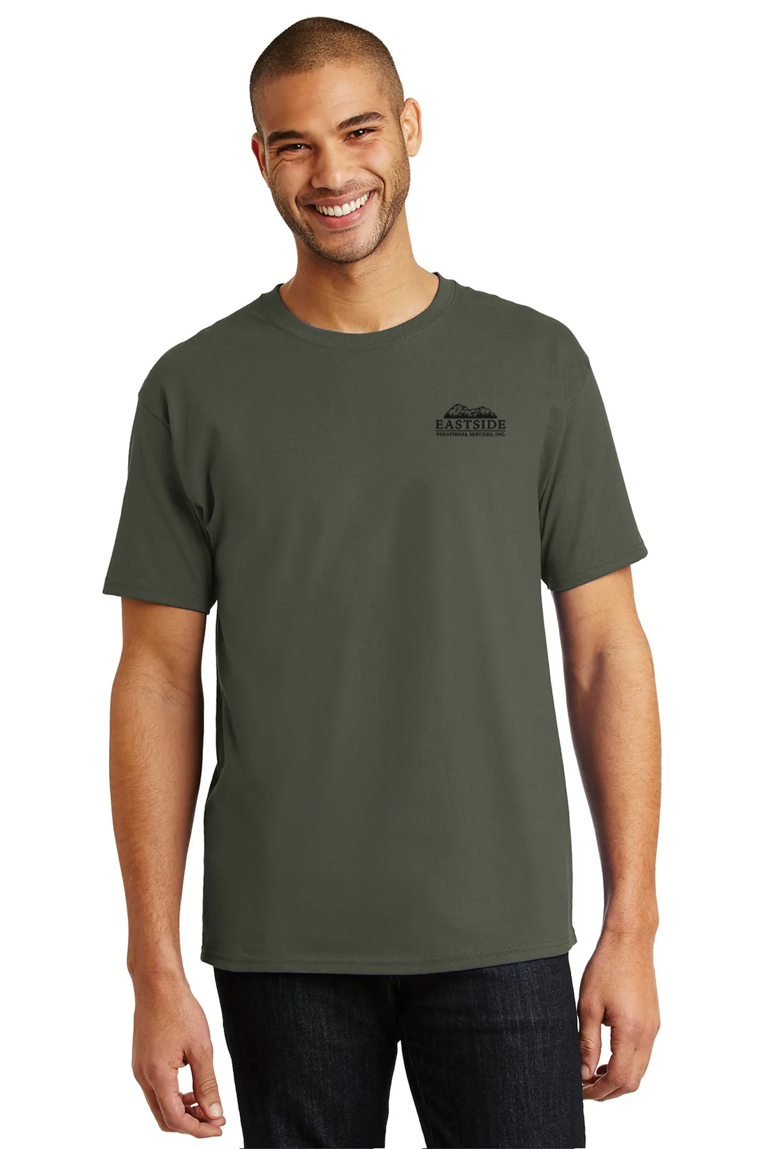 Hanes Tagless Cotton T Shirt, Fatigue Green [Eastside Vocational Services, Inc.]