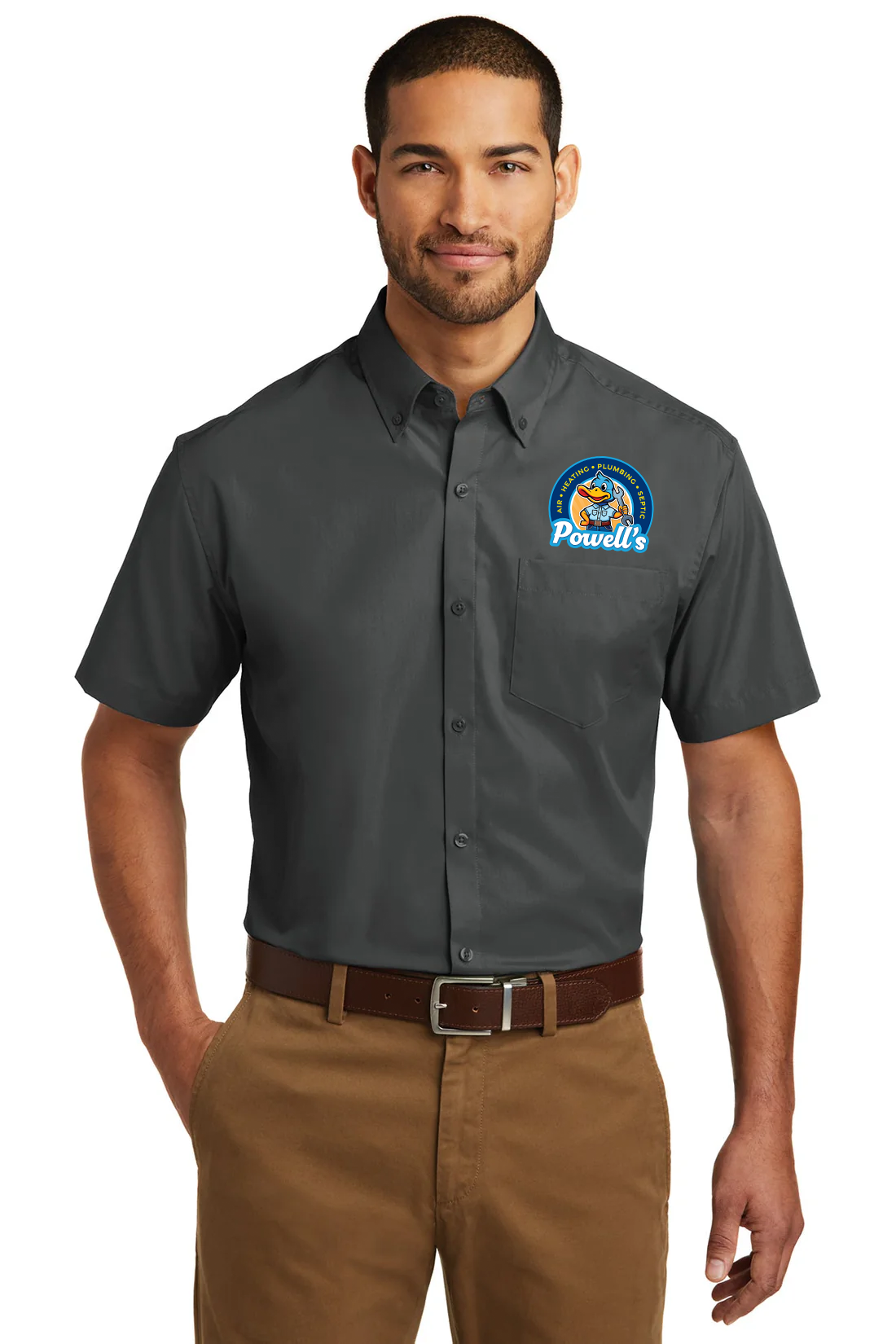 Port Authority Short Sleeve Carefree Poplin Shirt, Graphite [Powell's Plumbing LLC]