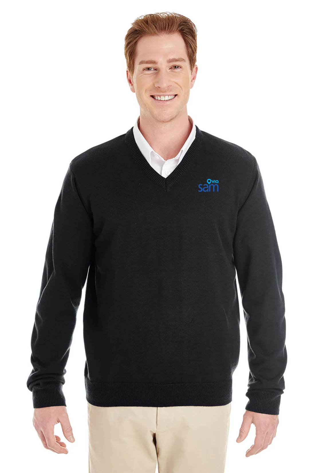 Harriton Pilbloc V-Neck Sweater, Black [Via Transportation / Sioux Area Metro]