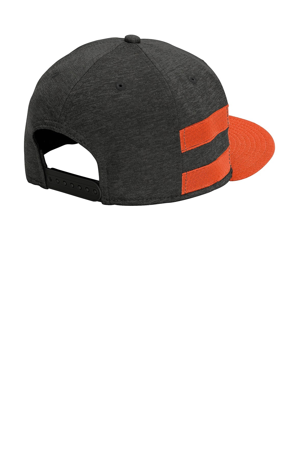 New Era Striped Flat Bill Snapback Custom Caps, Black Shadow Heather/ Deep Orange