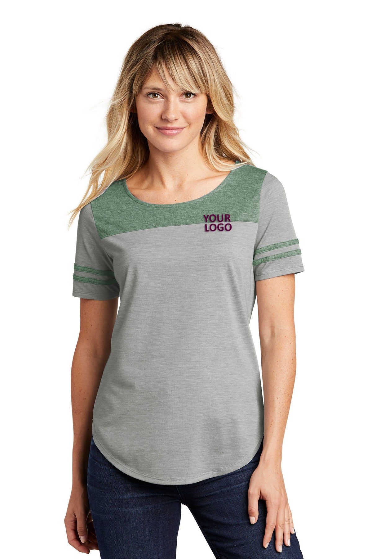 sport-tek ladies posicharge tri-blend wicking fan tee lst403 forest heather/light grey heather