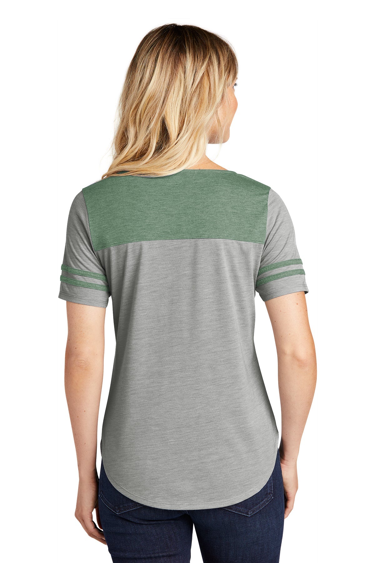 sport-tek ladies posicharge tri-blend wicking fan tee lst403 forest heather/light grey heather