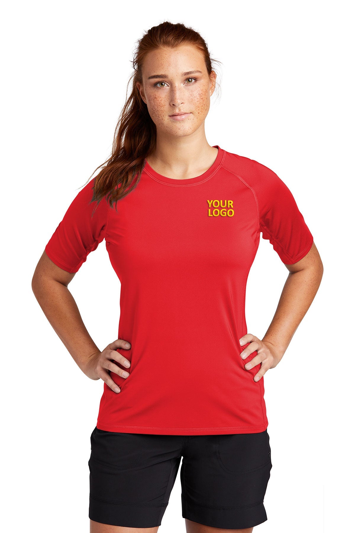 Sport-Tek True Red LST470 custom polo shirts with logo