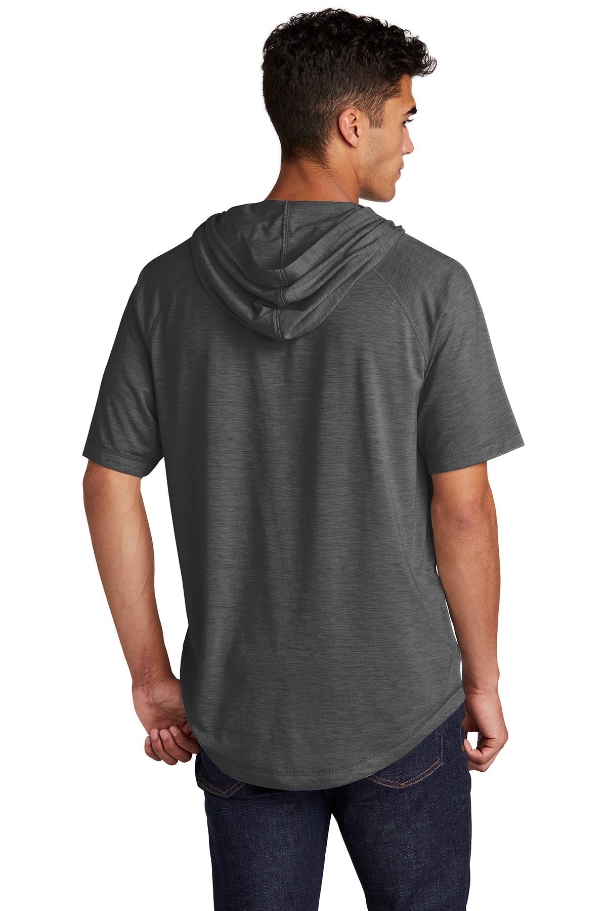 Sport-Tek PosiCharge Tri-Blend Wicking Short Sleeve Hoodie ST404 Dark Grey Heather