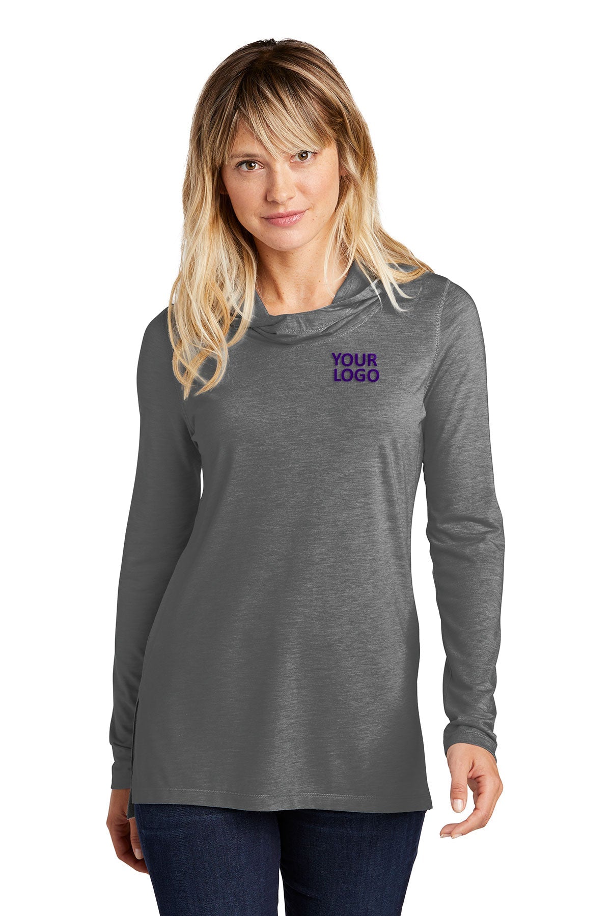 Sport-Tek Ladies PosiCharge Tri-Blend Wicking Long Sleeve Hoodie LST406 Dark Grey Heather