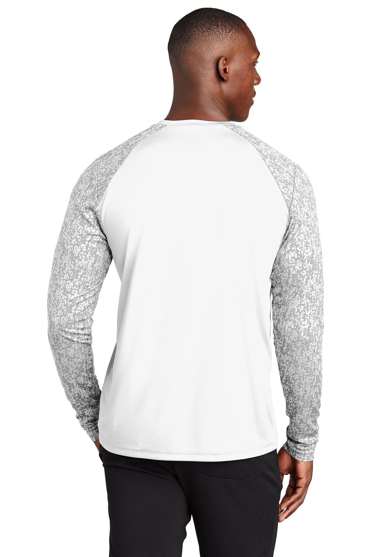 sport-tek long sleeve digi camo tee st460ls white