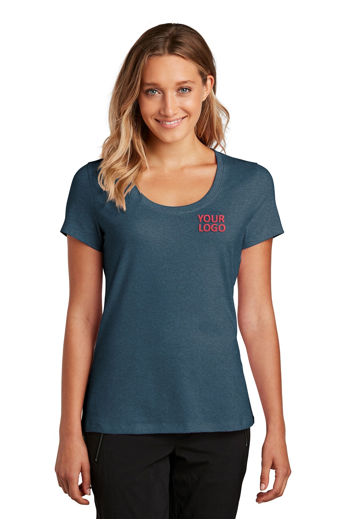 district women flex scoop neck tee dt7501 heathered neptuneblue