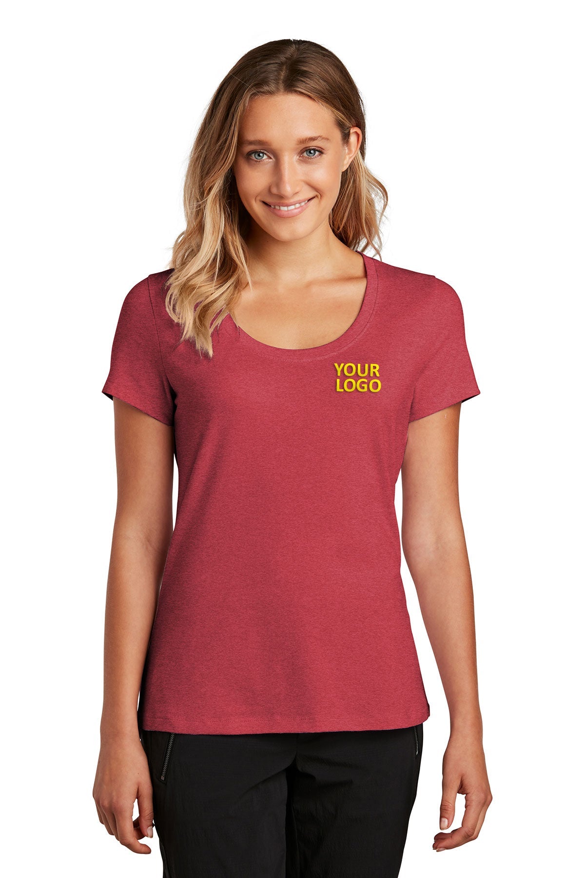 District Women Flex Scoop Neck Tee's, Heathered Red