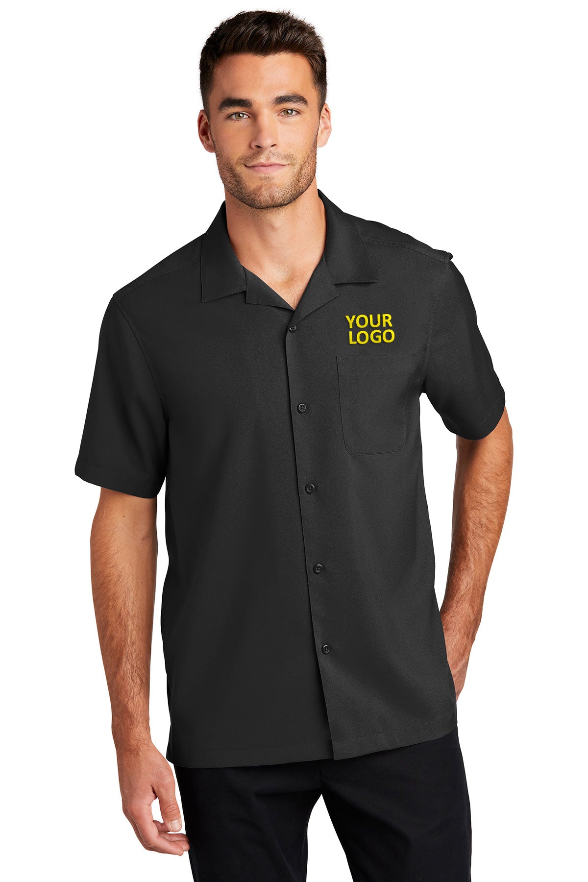 Port Authority Black W400 logo shirts
