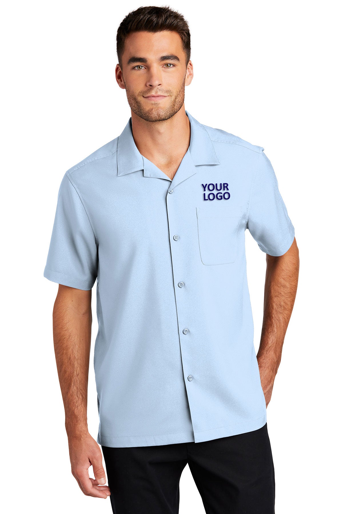 Port Authority Cloud Blue W400 logo shirts