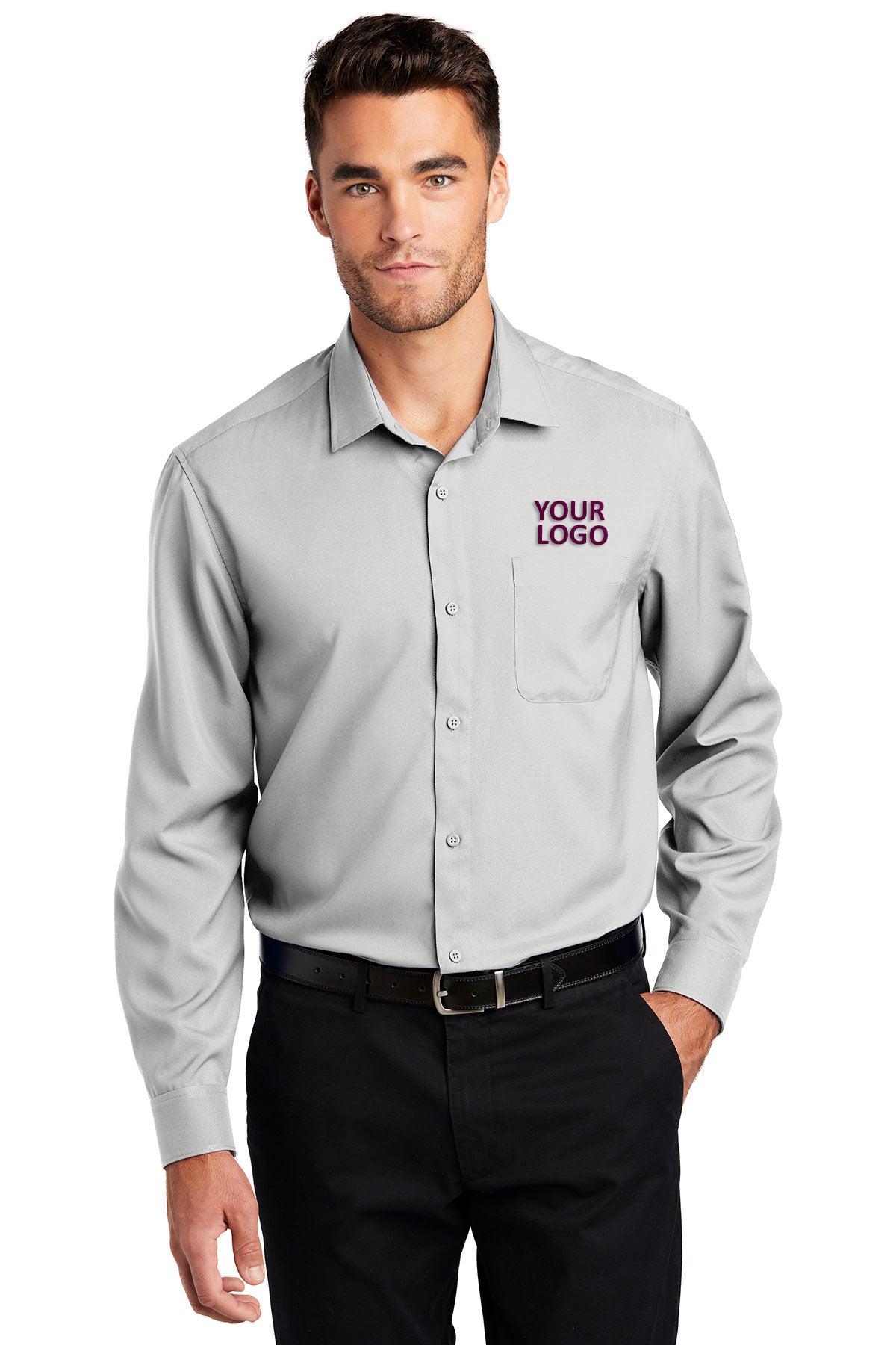 Port Authority Silver W401 custom work shirts