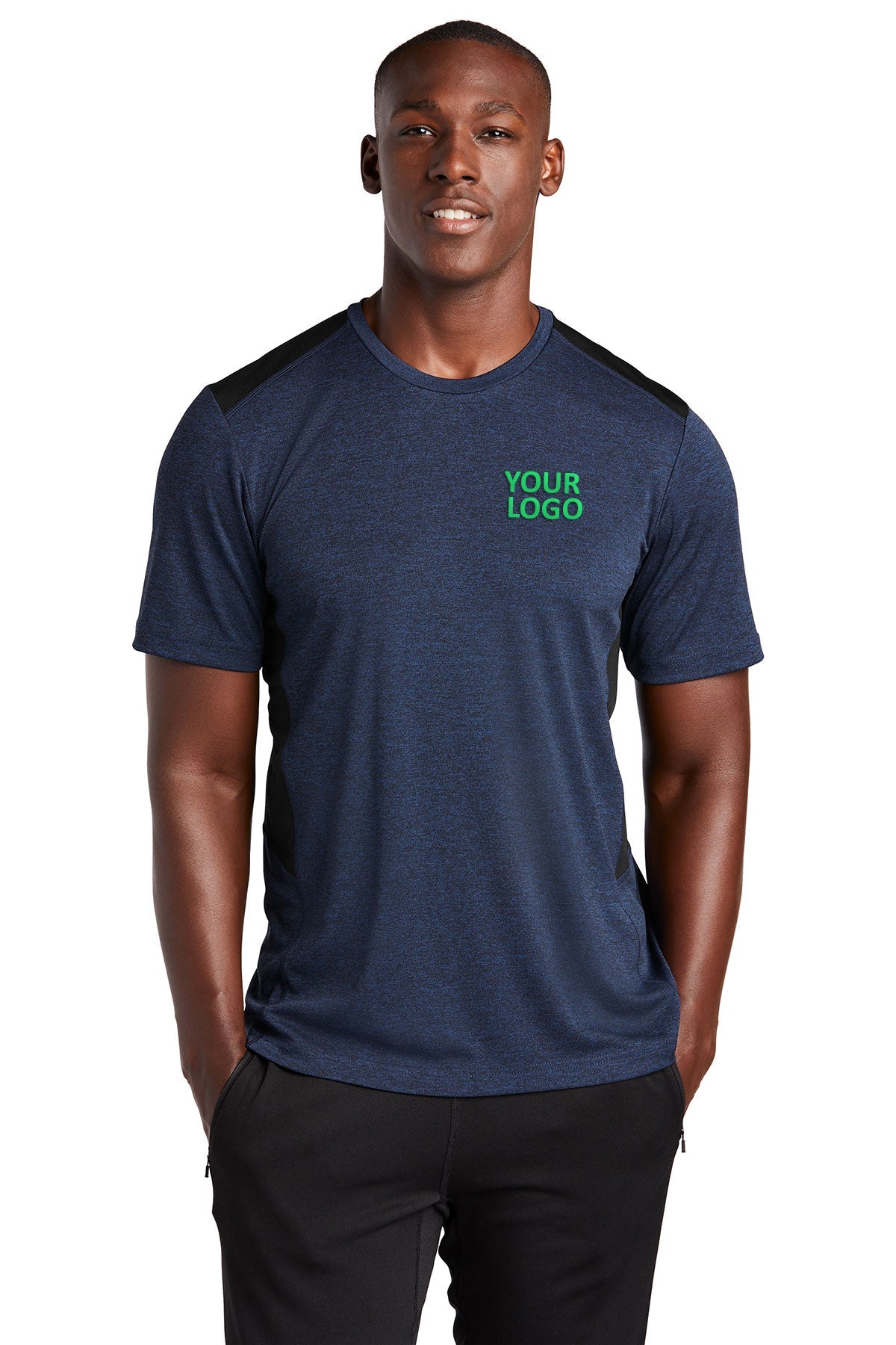 sport-tek endeavor tee st465 dark royalheather/ black