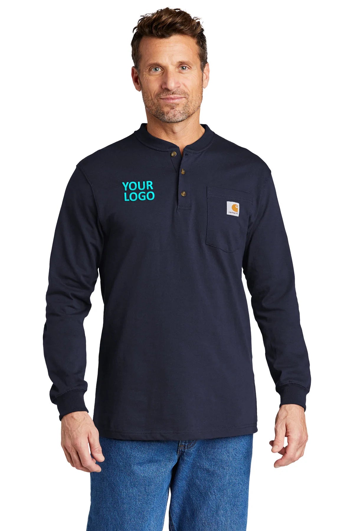 Carhartt Long Sleeve Henley T-Shirt CTK128 Navy
