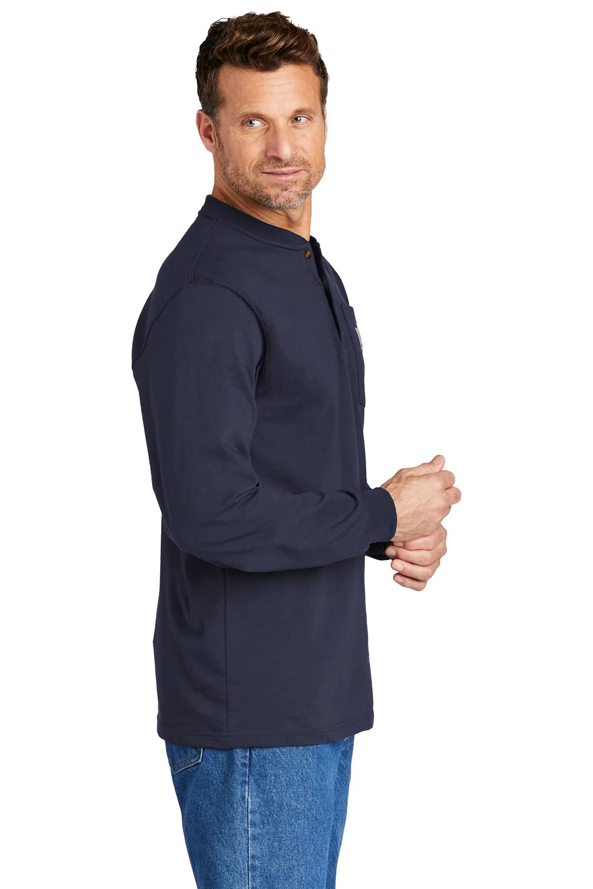 Carhartt Long Sleeve Henley Custom T-Shirts, Navy
