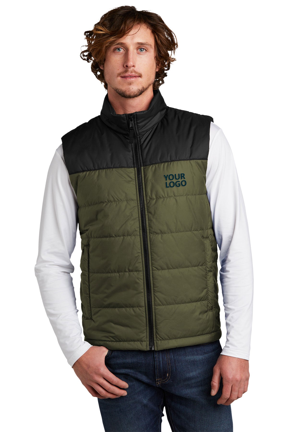 The North Face Burnt Olive Green NF0A529A promotional jackets company logo