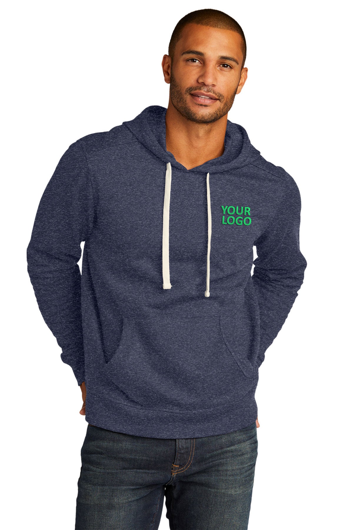 District DT8100 Heathered Navy sweatshirts with company logo