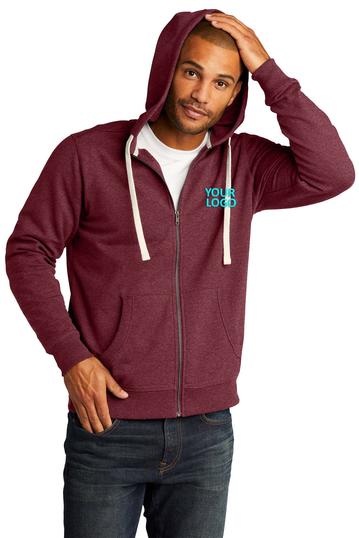 District DT8102 Maroon Heather custom logo sweatshirts embroidered