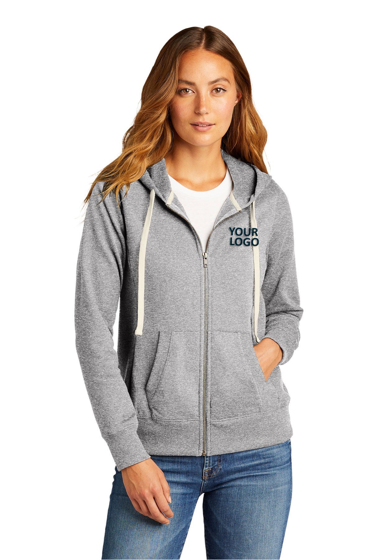 District Light Heather Grey DT8103 custom logo sweatshirts embroidered