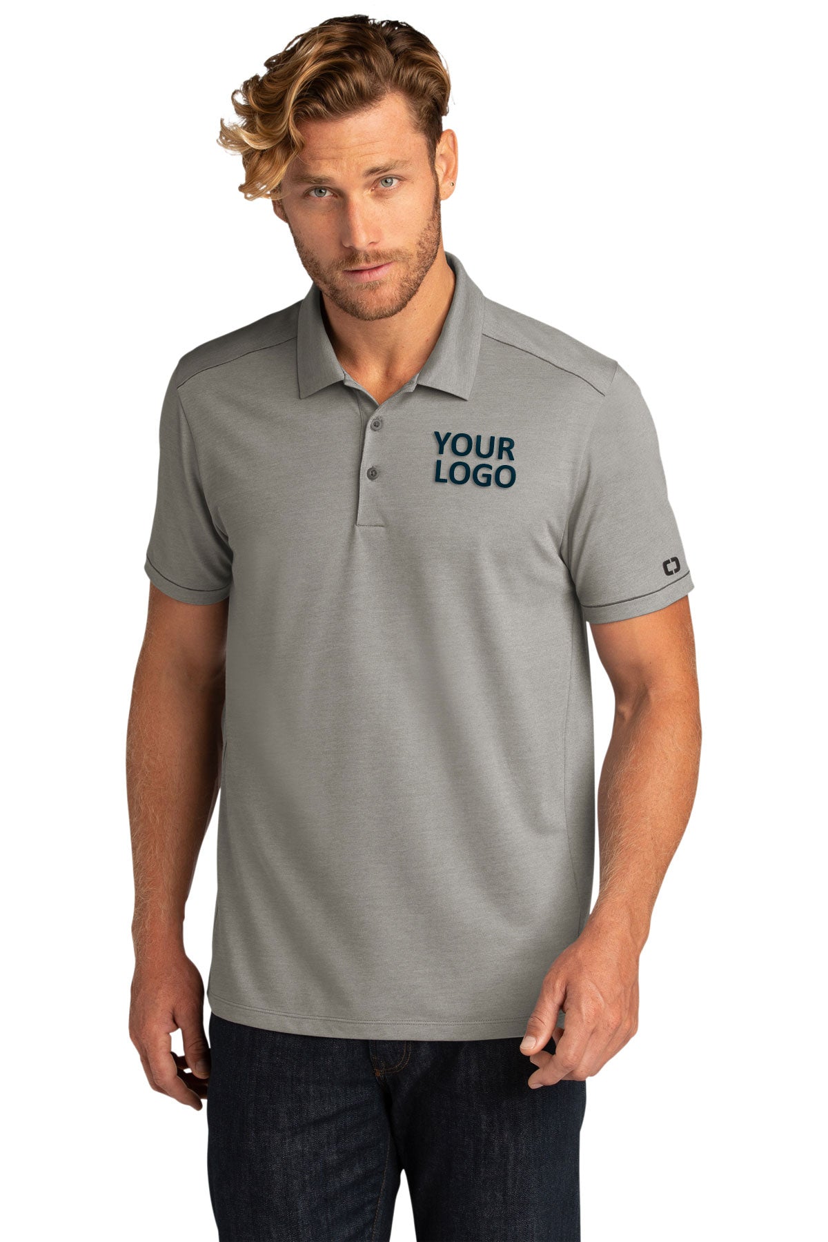 custom logo polo shirts embroidered OGIO Tarmac Grey Heather OG146