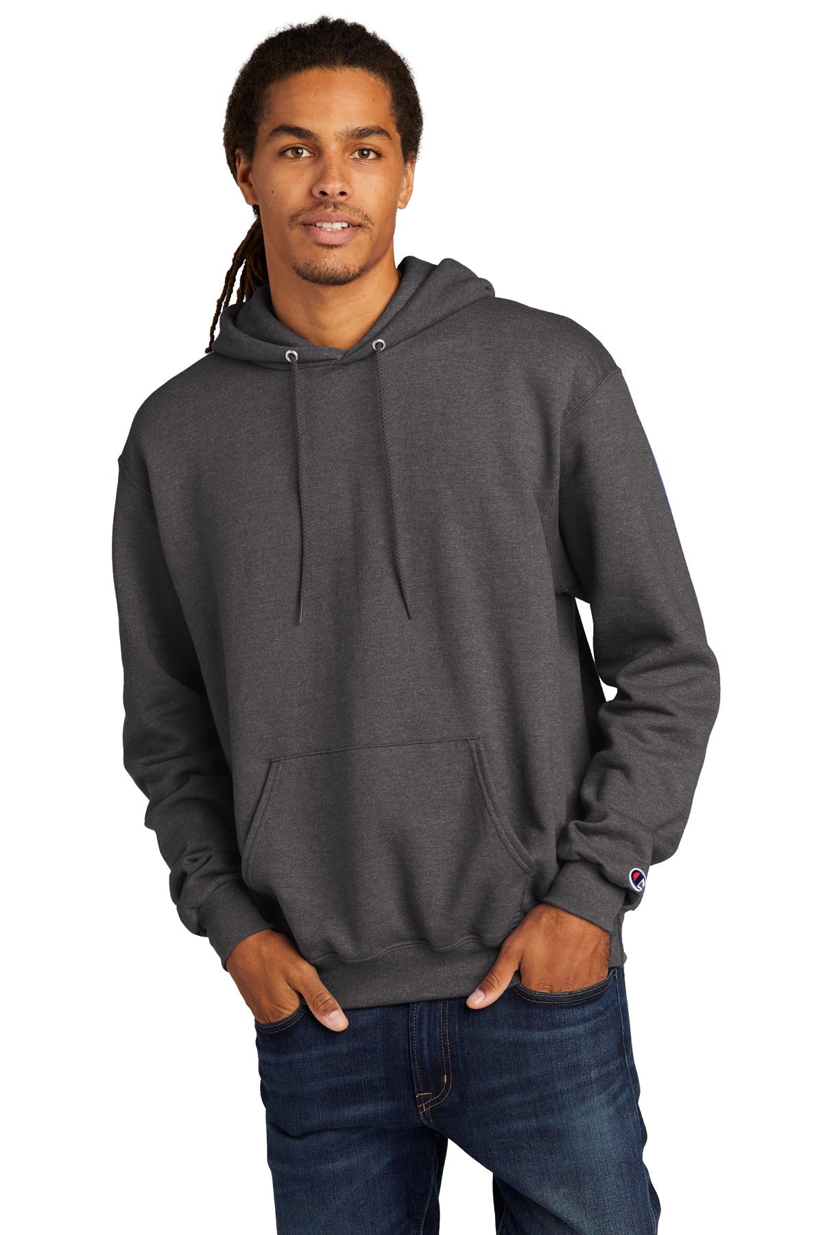 Custom Champion Eco Fleece Pullover Hoodie Charcoal Heather