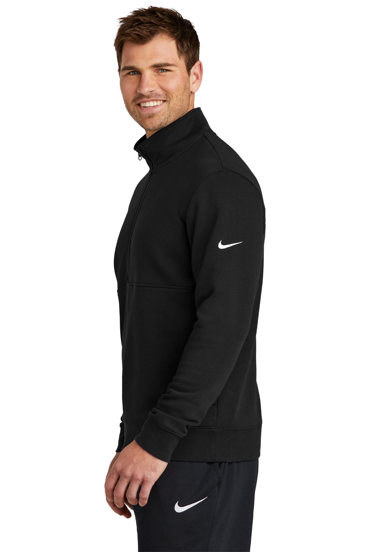 Branded Nike Club Fleece Sleeve Swoosh 1/2-Zip NKDX6718 Black