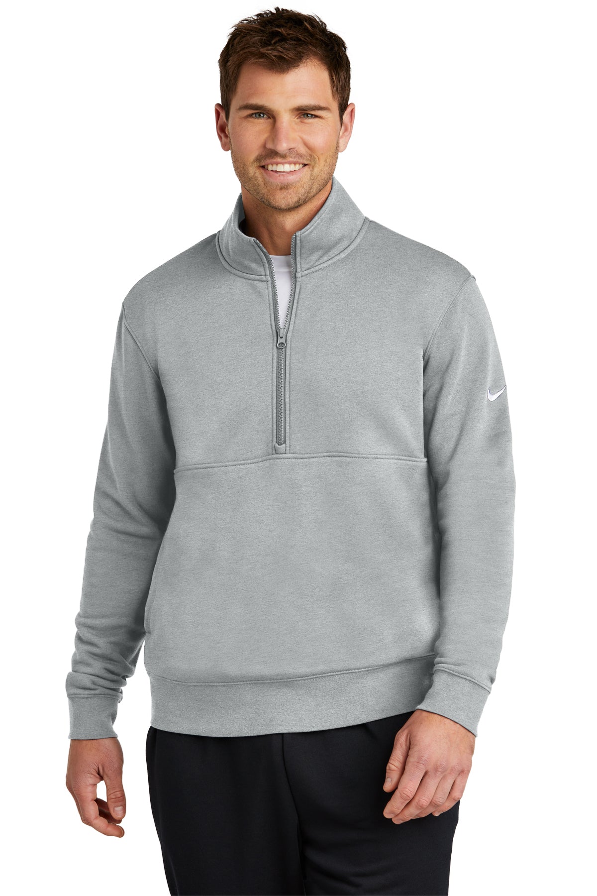 Branded Nike Club Fleece Sleeve Swoosh 1/2-Zip NKDX6718 Dark Grey