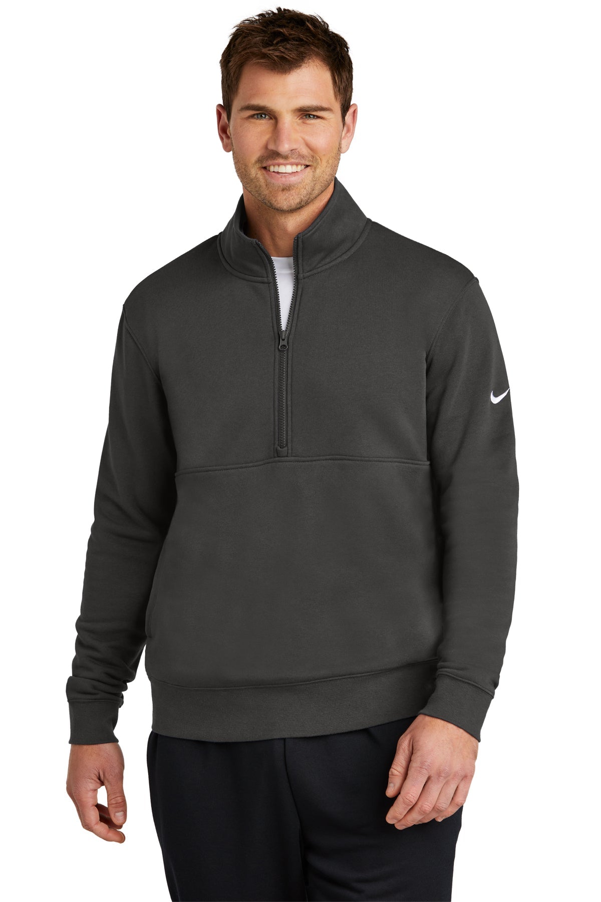 Custom Nike Club Fleece Sleeve Swoosh 1 2 Zip NKDX6718 Anthracite