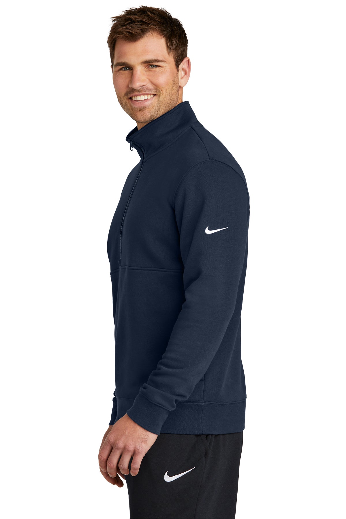 Branded Nike Club Fleece Sleeve Swoosh 1/2-Zip NKDX6718 Midnight Navy