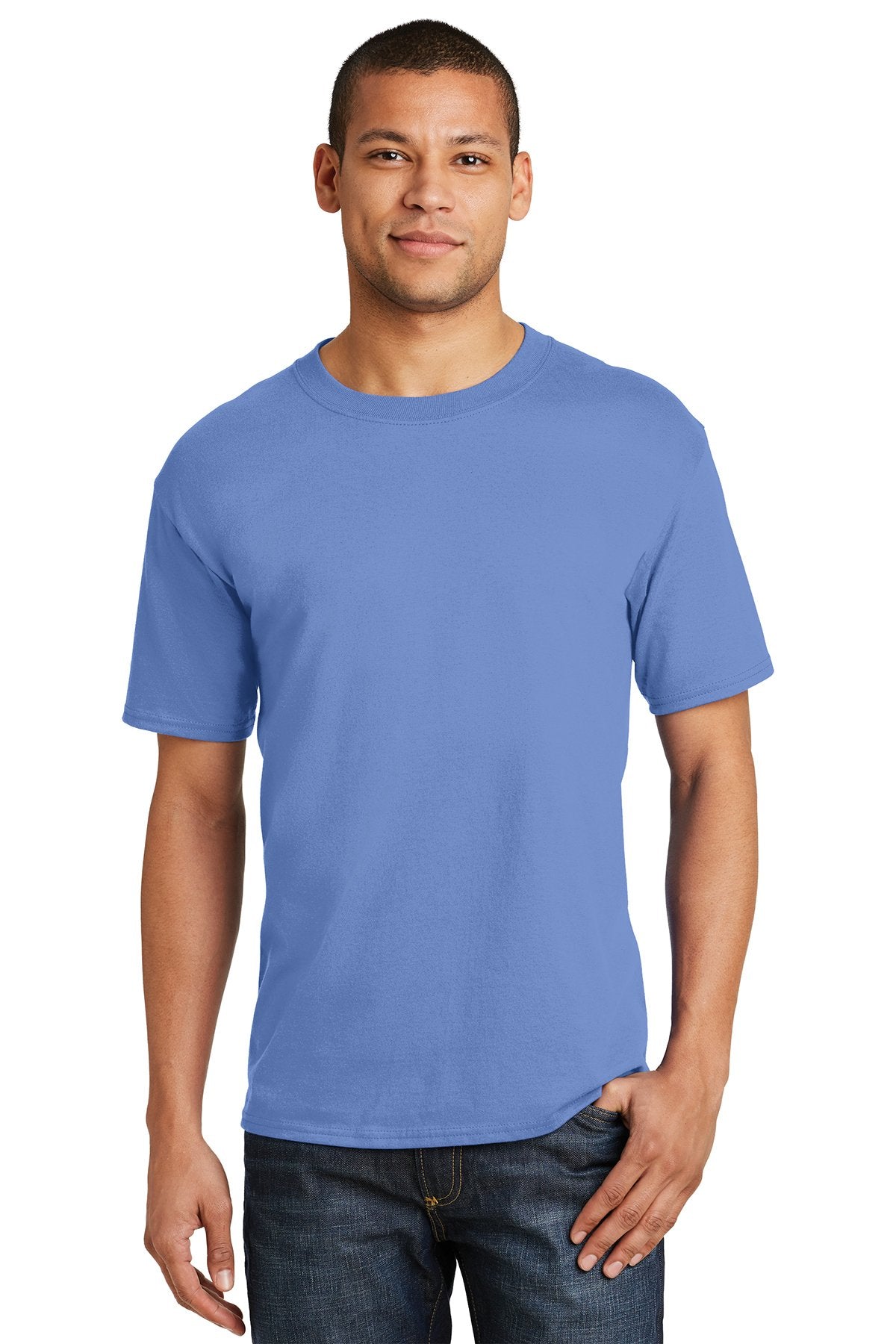 hanes beefy cotton t shirt 5180 carolina blue