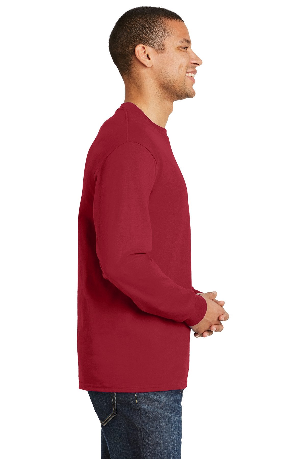 hanes beefy t cotton long sleeve t shirt 5186 deep red