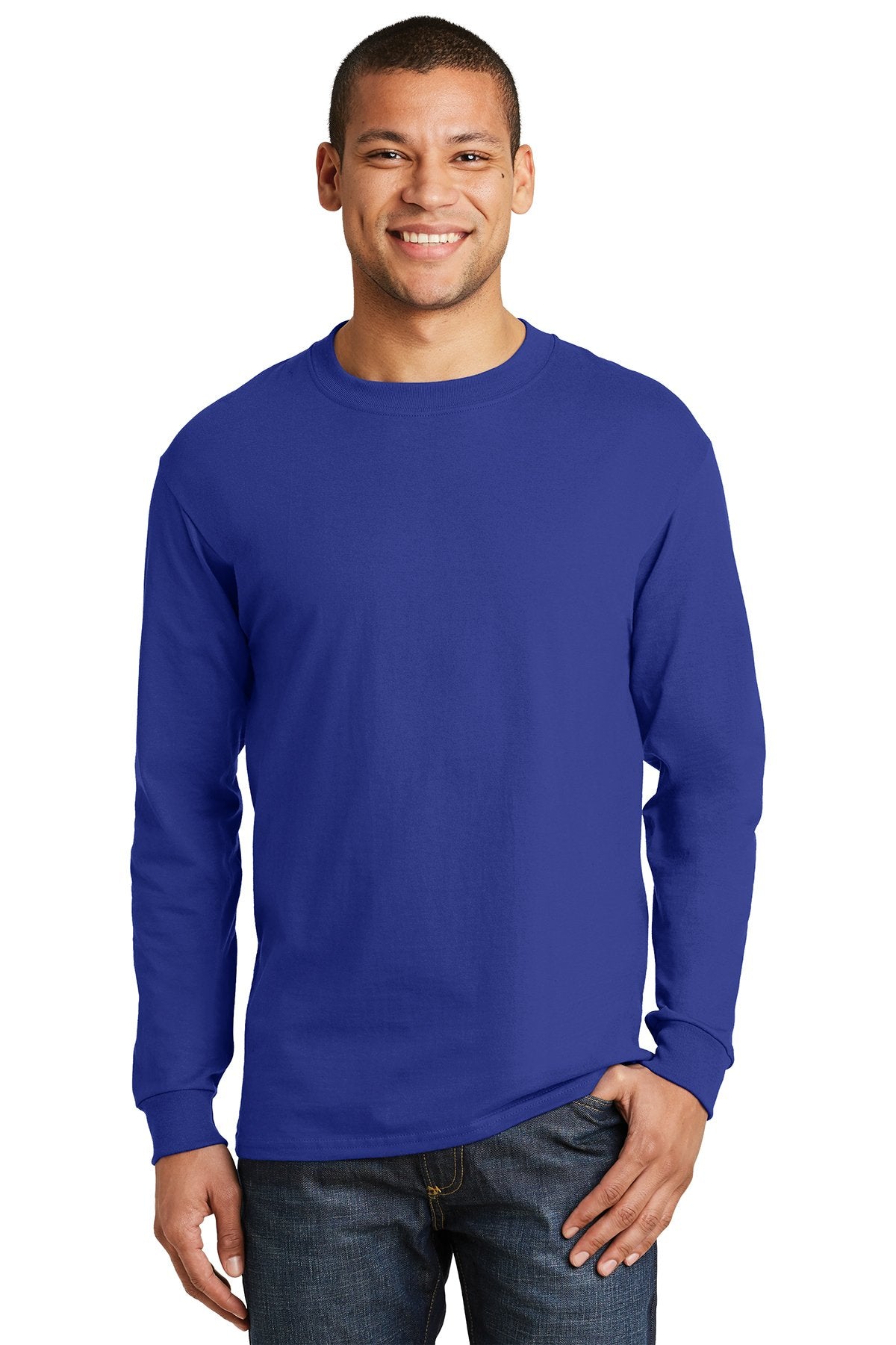 hanes beefy t cotton long sleeve t shirt 5186 deep royal