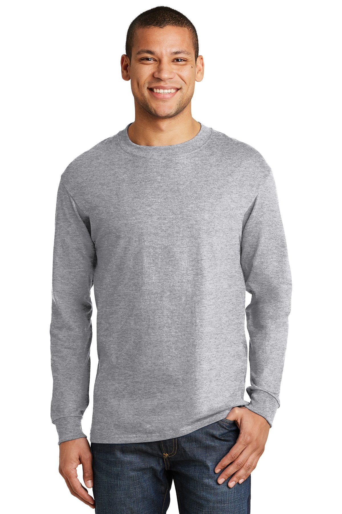 hanes beefy cotton long sleeve t shirt 5186 light steel