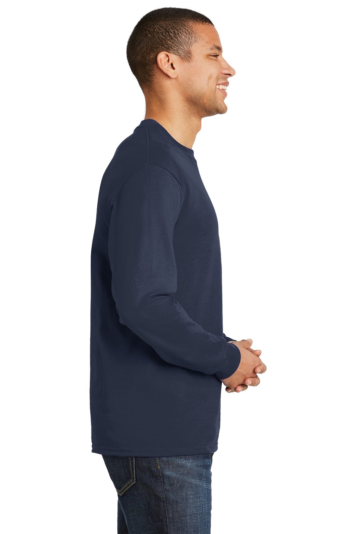 hanes beefy t cotton long sleeve t shirt 5186 navy