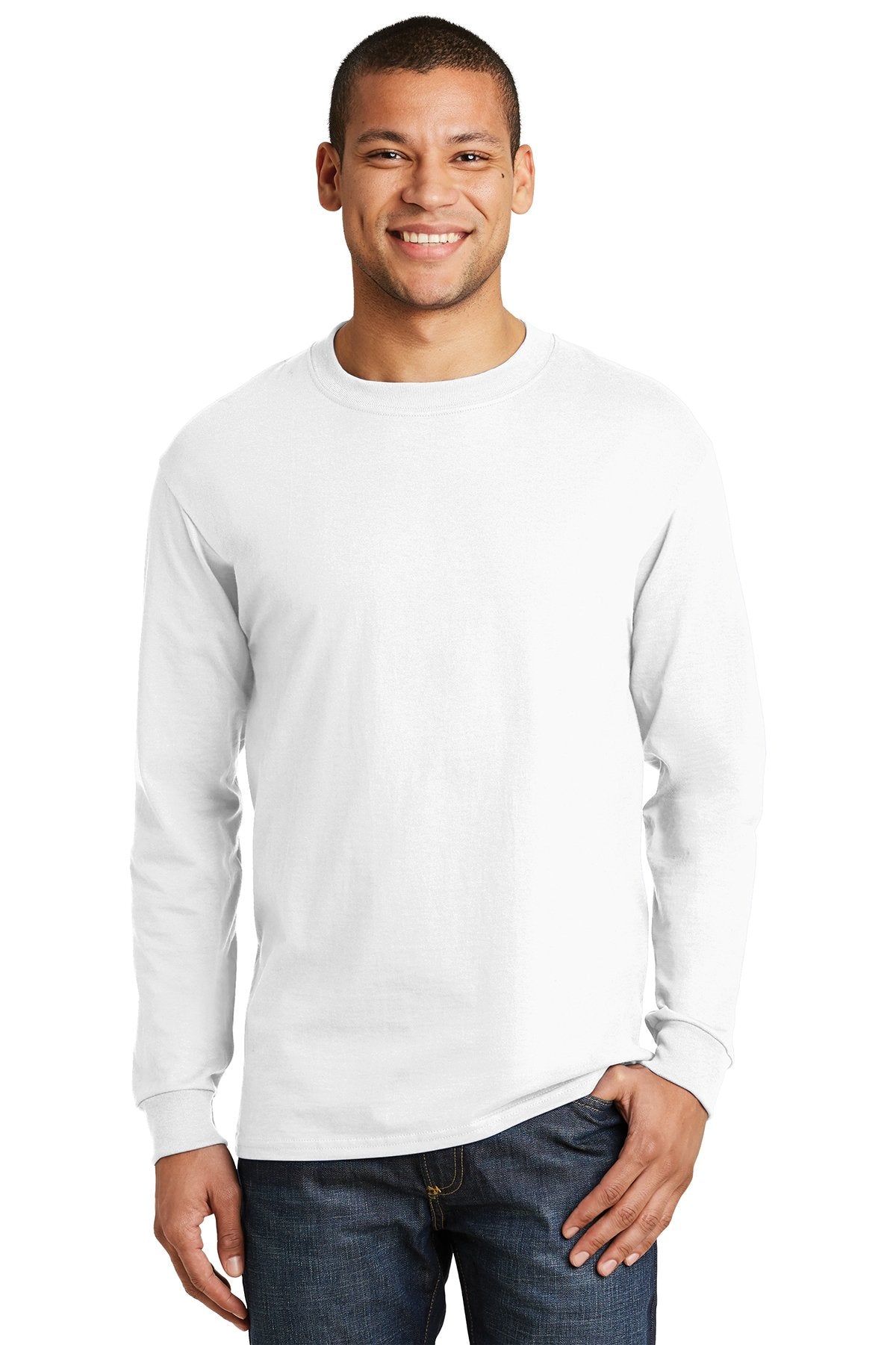 hanes beefy t cotton long sleeve t shirt 5186 white