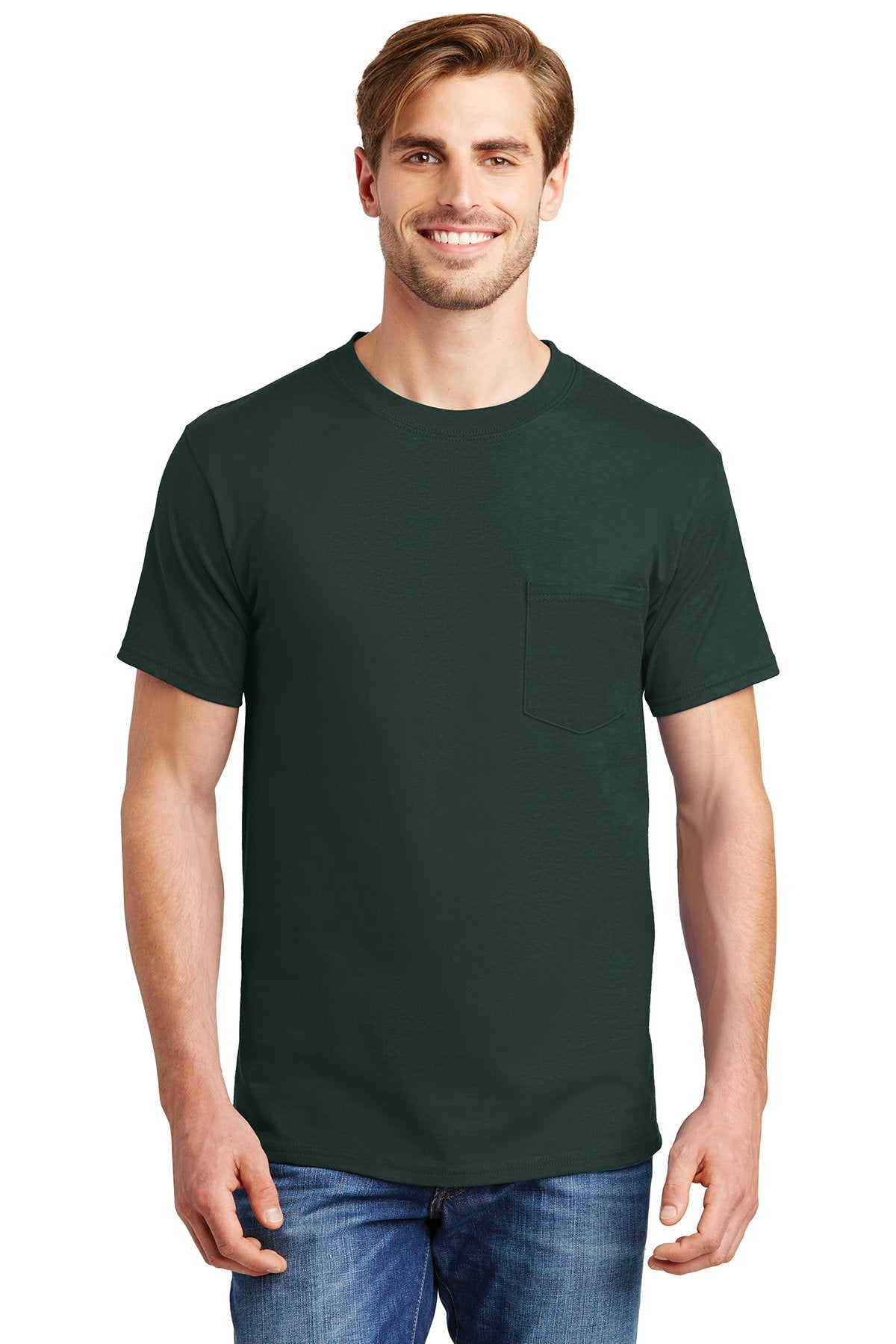 hanes beefy cotton t shirt with pocket 5190 deep forest