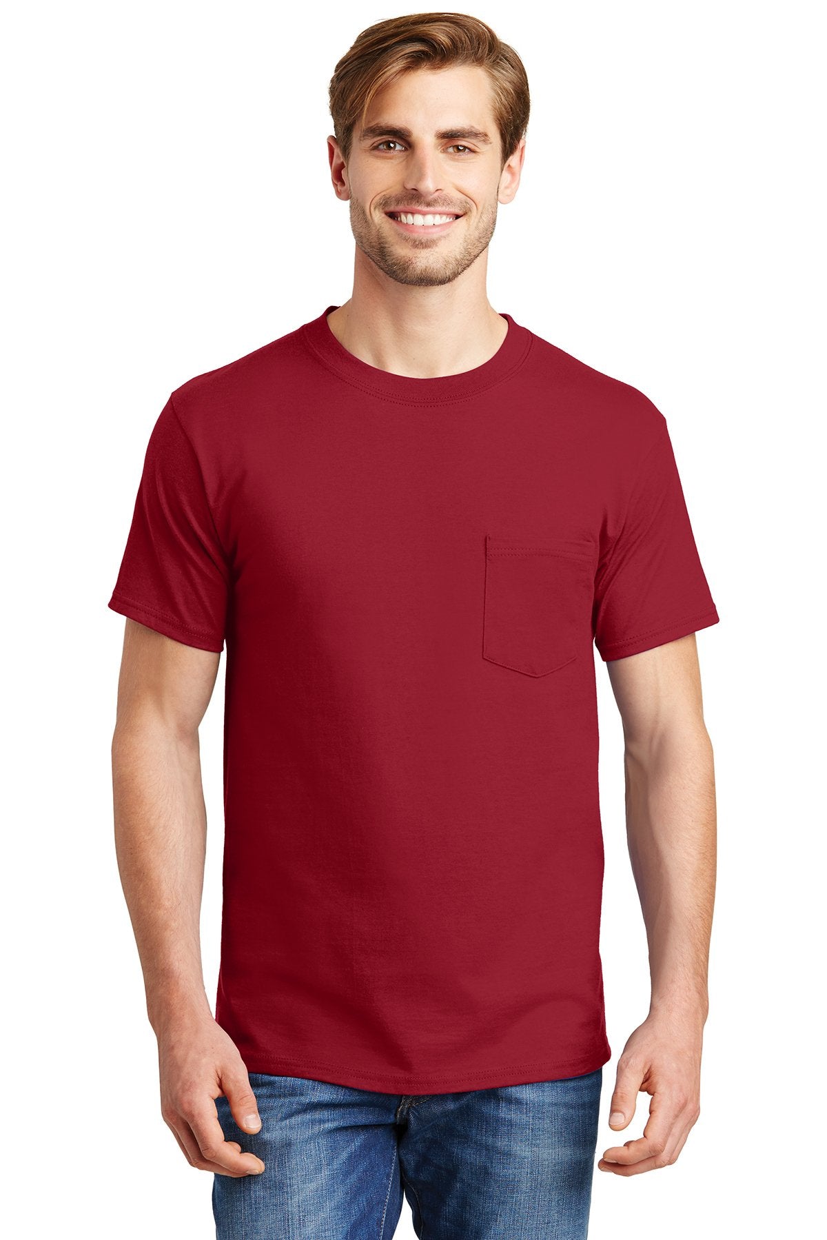 hanes beefy cotton t shirt with pocket 5190 deep red