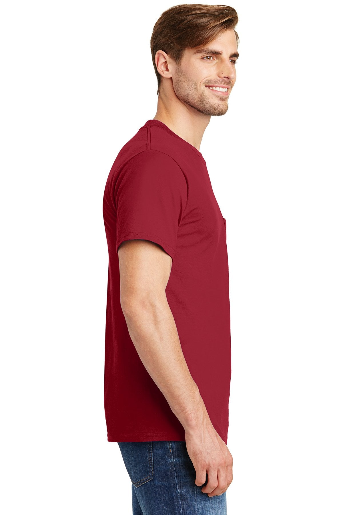 hanes beefy cotton t shirt with pocket 5190 deep red