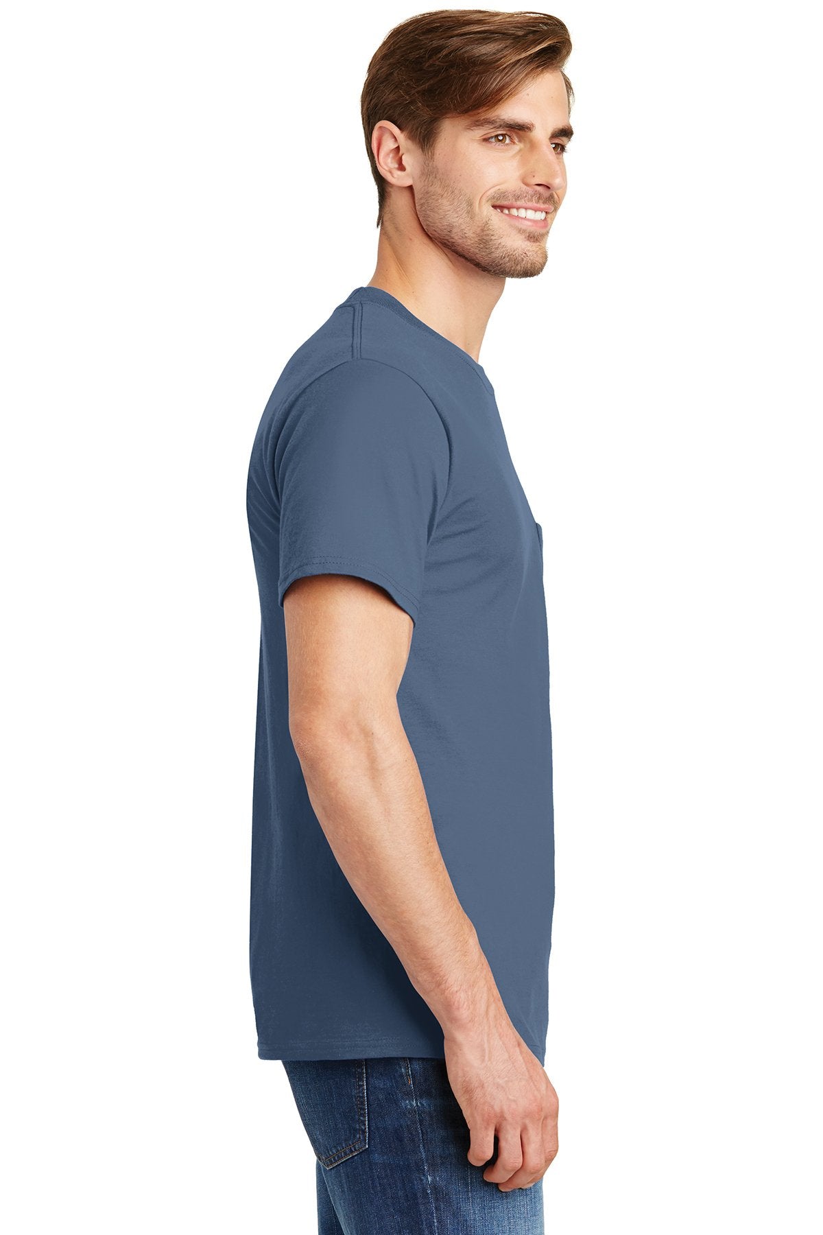hanes beefy cotton t shirt with pocket 5190 denim blue