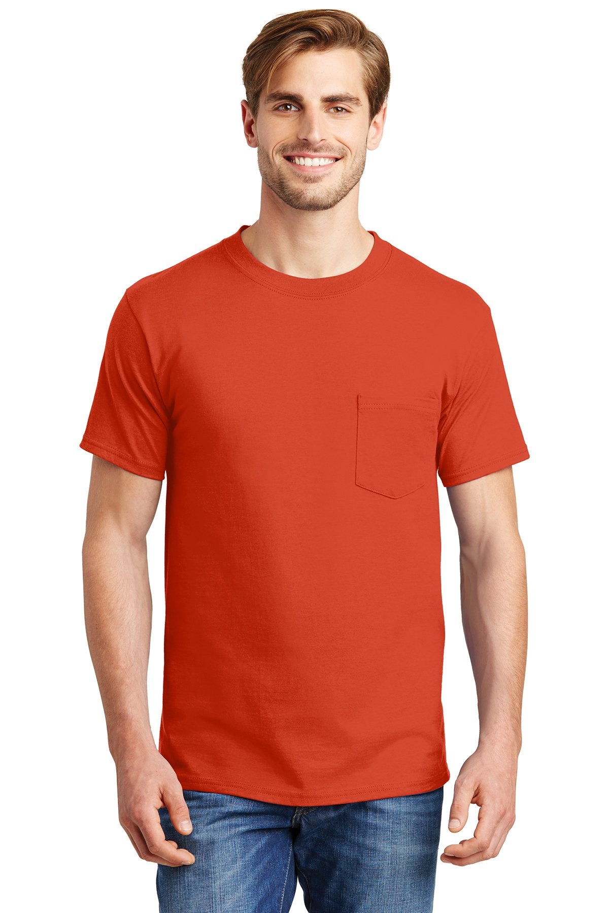 hanes beefy cotton t shirt with pocket 5190 orange