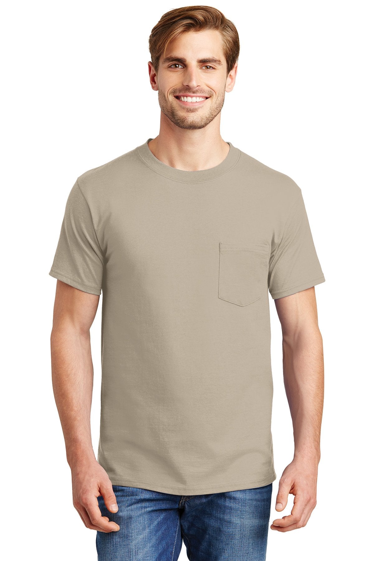 hanes beefy cotton t shirt with pocket 5190 sand