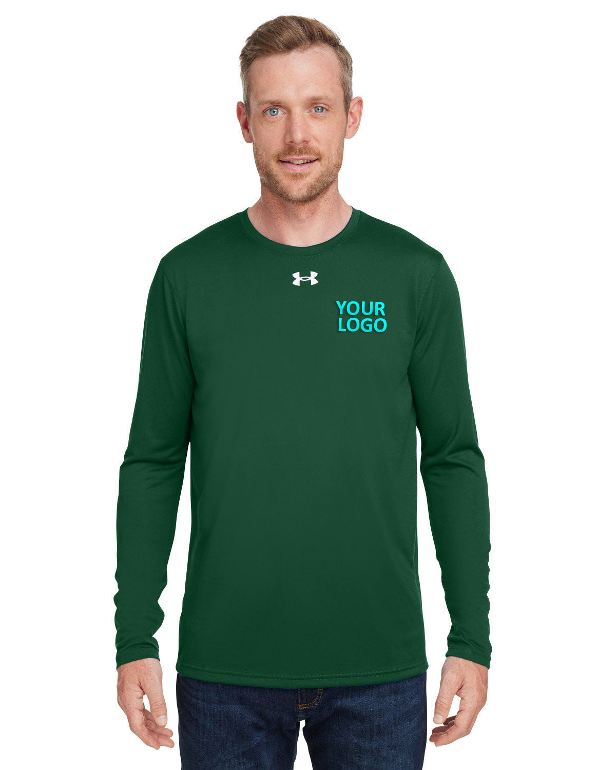 Under Armour Men's Tech Long-Sleeve Customized T-Shirts, Forest Green
