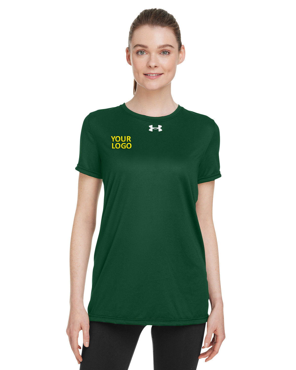 Under Armour Ladies Tech Branded T-Shirts, Forest Green