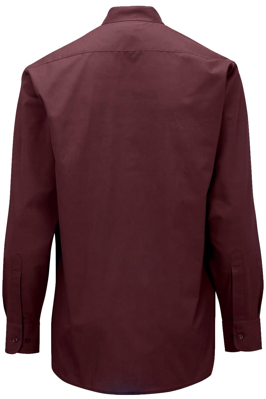 Men's Banded Collar Long-Sleeve Shirt, Burgundy [Left Chest / VCL All White]