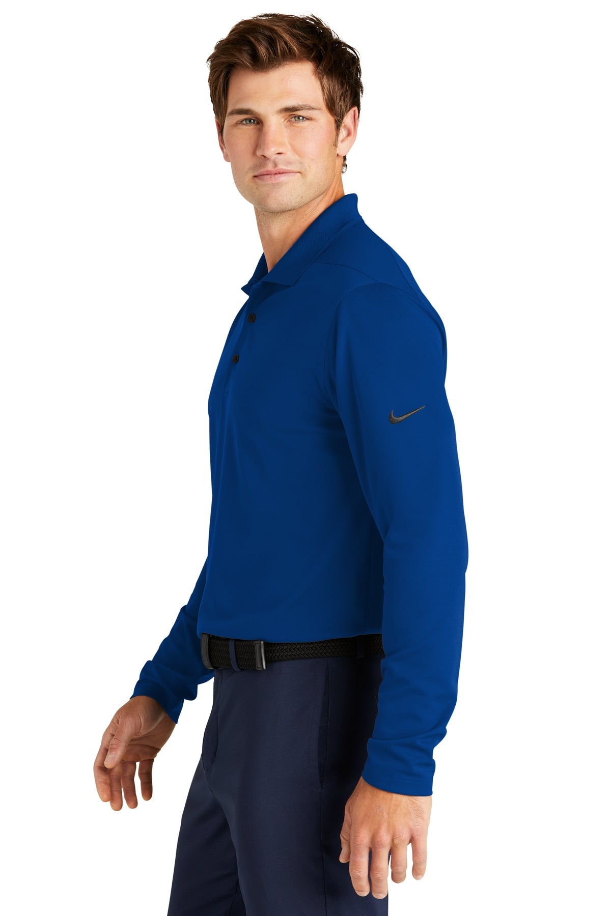 Nike Dri-FIT Micro Pique Long Sleeve Custom Polos, Gym Blue
